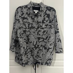 CJ Banks Black/White Floral Cutout Jacket Snap Front Drawstring Waist Size 1X
